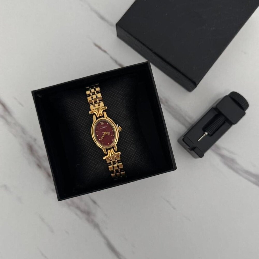 SKU:0331 Gold burgundy women mini watch bracelet vintage inspired +in gift‎ bag
